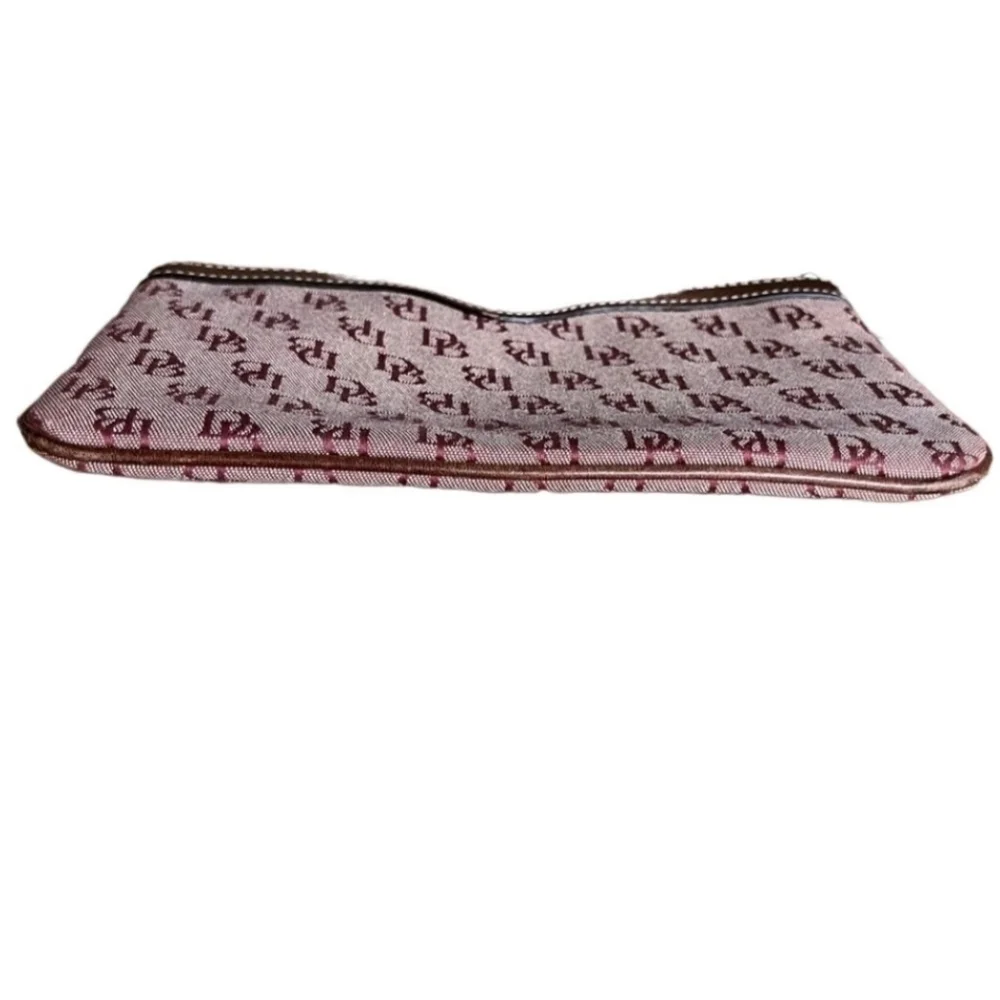 Dooney & Bourke Zip Top Pouch/ Wristlet Wallet Burgundy Signature Leather Trim